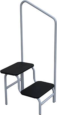 Double Step Stool with Hand Rail. Black Top and Grey Powder Coated Frame