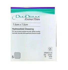 DuoDERM Extra Thin CGF Hydrocolloid Dressing 7.5cm x 7.5cm. Box of 5