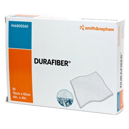 Durafiber Gelling Fiber Dressing 10cm x 10cm. Box of 10