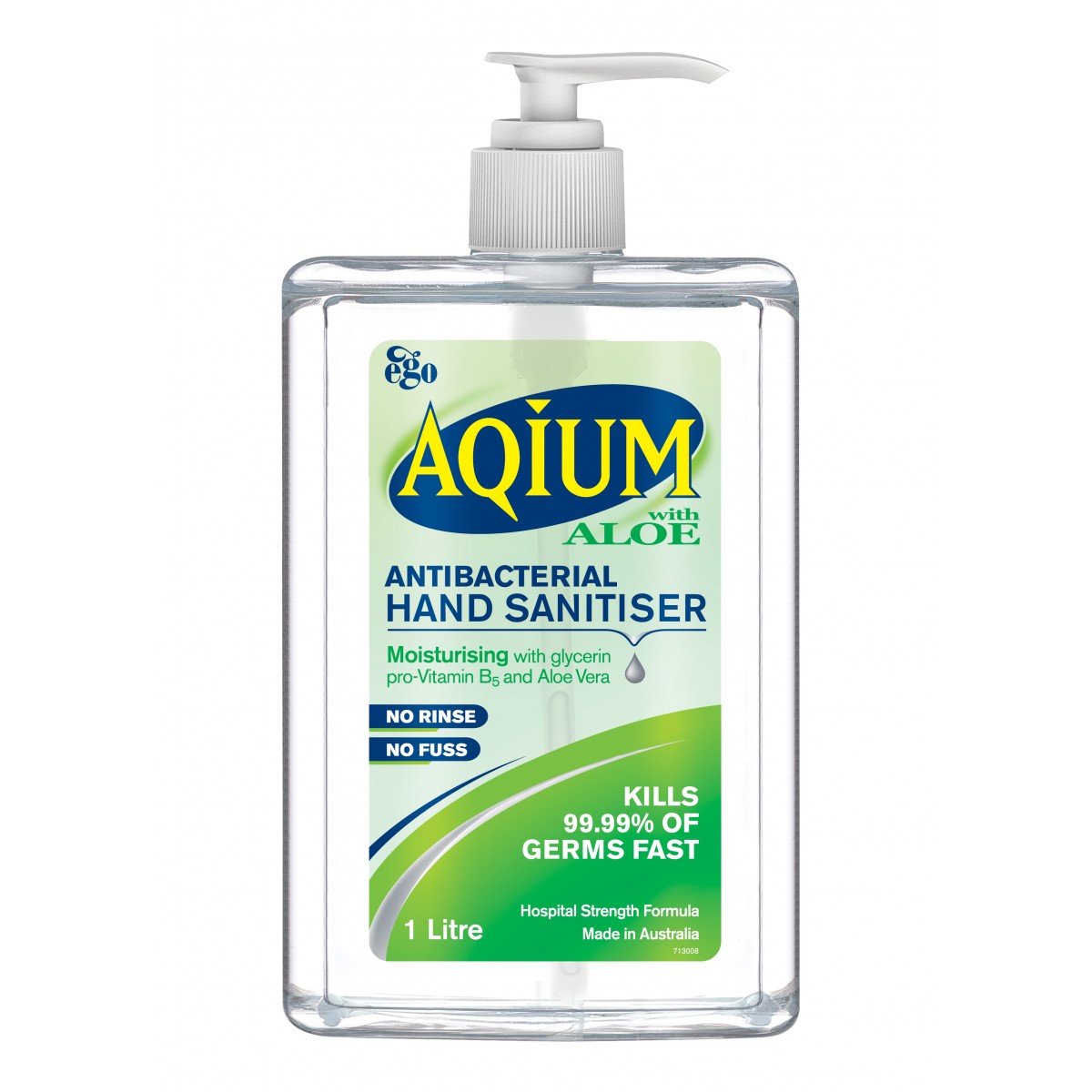 EGO Aqium Hand Gel with Aloe 1L Pump. Antibacterial Sanitiser