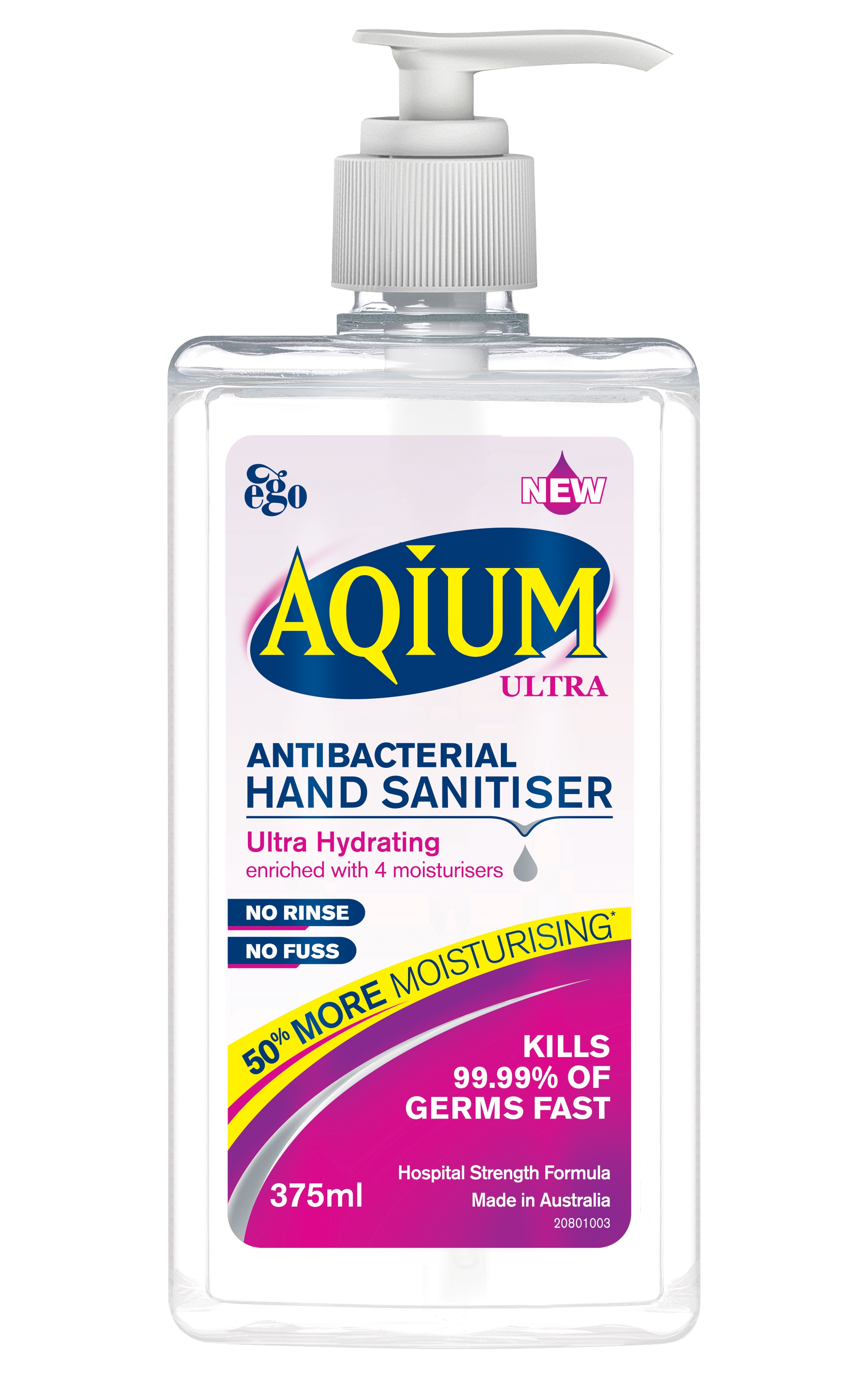 EGOAqiumHandSanitiserULTRA375MlPumpPackWithMoisturiser