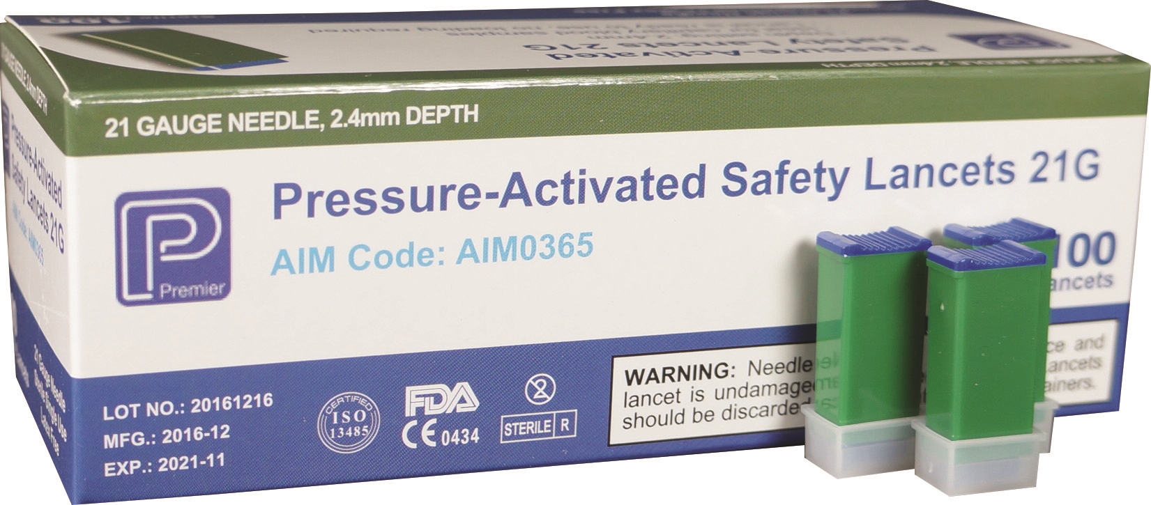 GMTSterilePressure-ActivatedSafetyLancetGreen21GBoxOf100