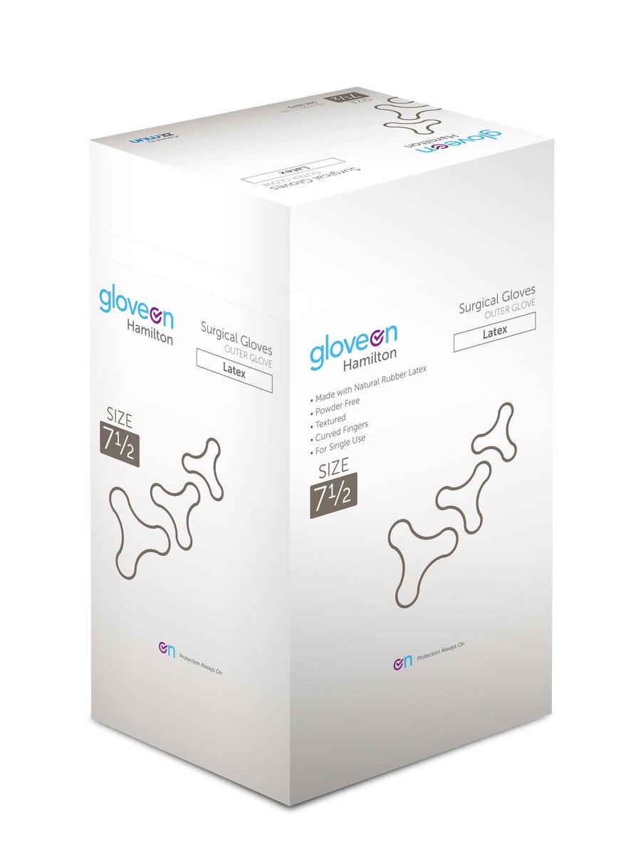 Hamilton Latex Surgical Sterile Gloves Sz 7.5. Box of 50