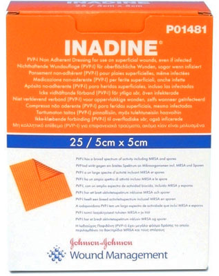 Inadine PVP-I Non-Adherent Dressing 5cm x 5cm. Box of 25