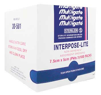 Interpose-Lite Non-adherent Dressing 7.5cm x 5cm Sterile. Box of 100