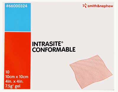 Intrasite Conformable Hydrogel Dressing 10cm x 10cm. Box of 10