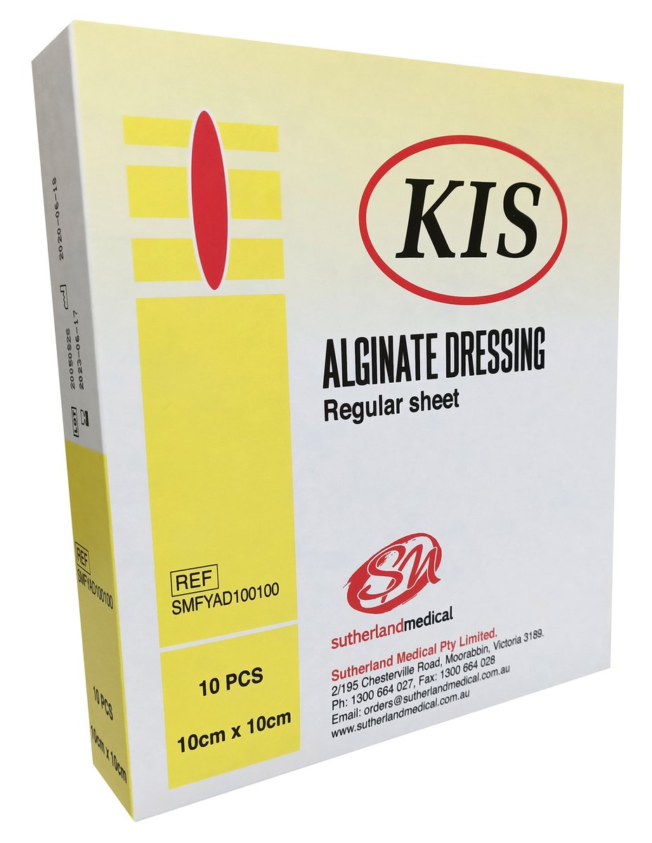 KIS Calcium Alginate Dressing 10cm x 10cm Box of 10
