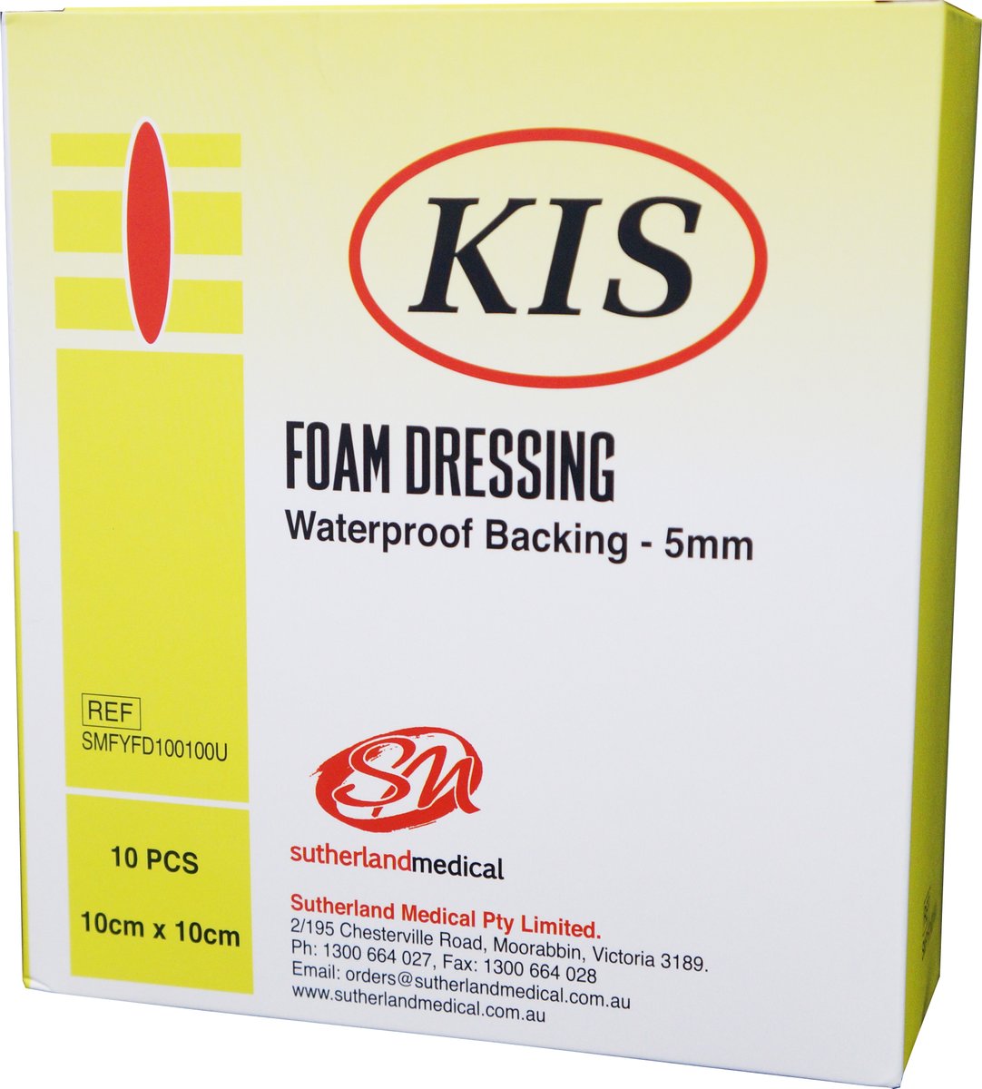 KIS Foam Non-adhesive Dressing 10cm x 10cm. Box of 10 