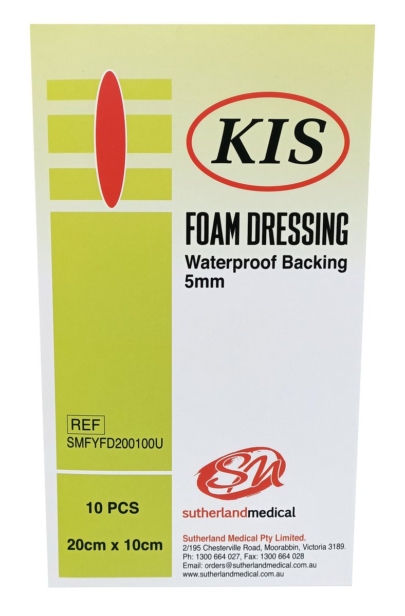KIS Foam Non-adhesive Dressing 20cm x 10cm. Box of 10
