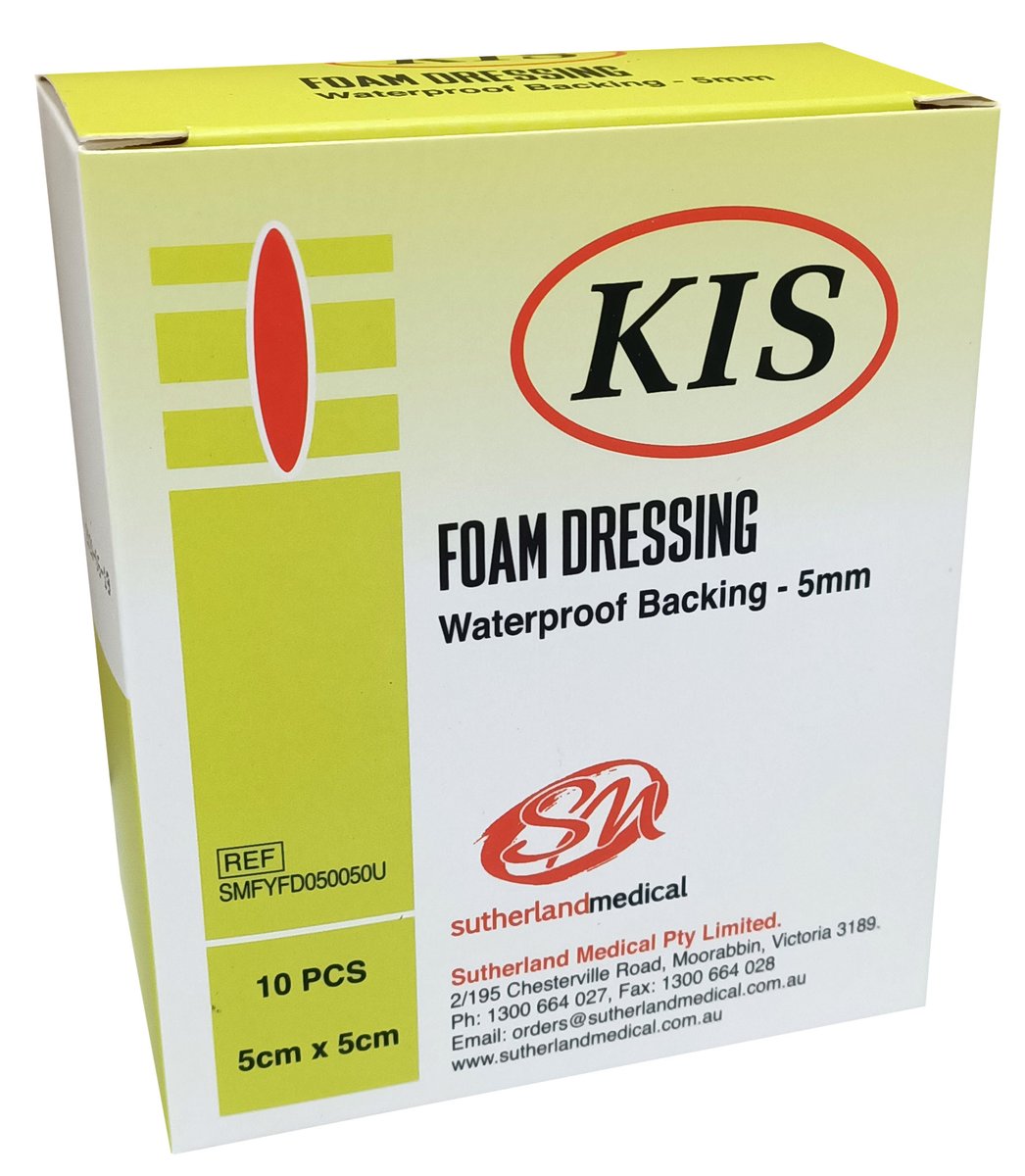 KIS Foam Non-adhesive Dressing 5cm x 5cm. Box of 10 