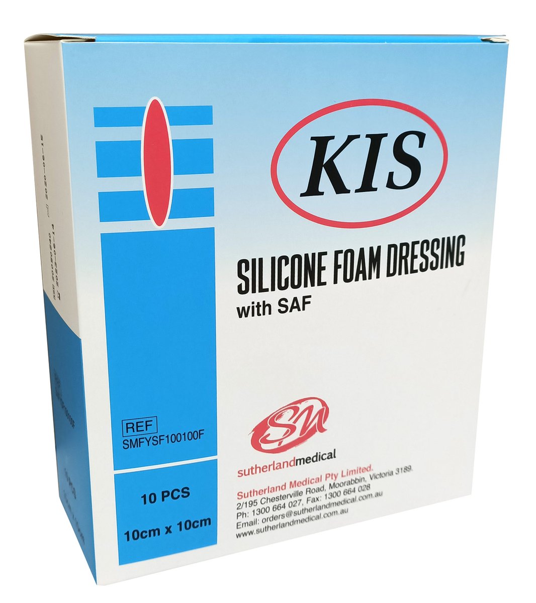 KIS Foam Silicone Adhesive Border Dressing 10cm x 10cm. Box of 10