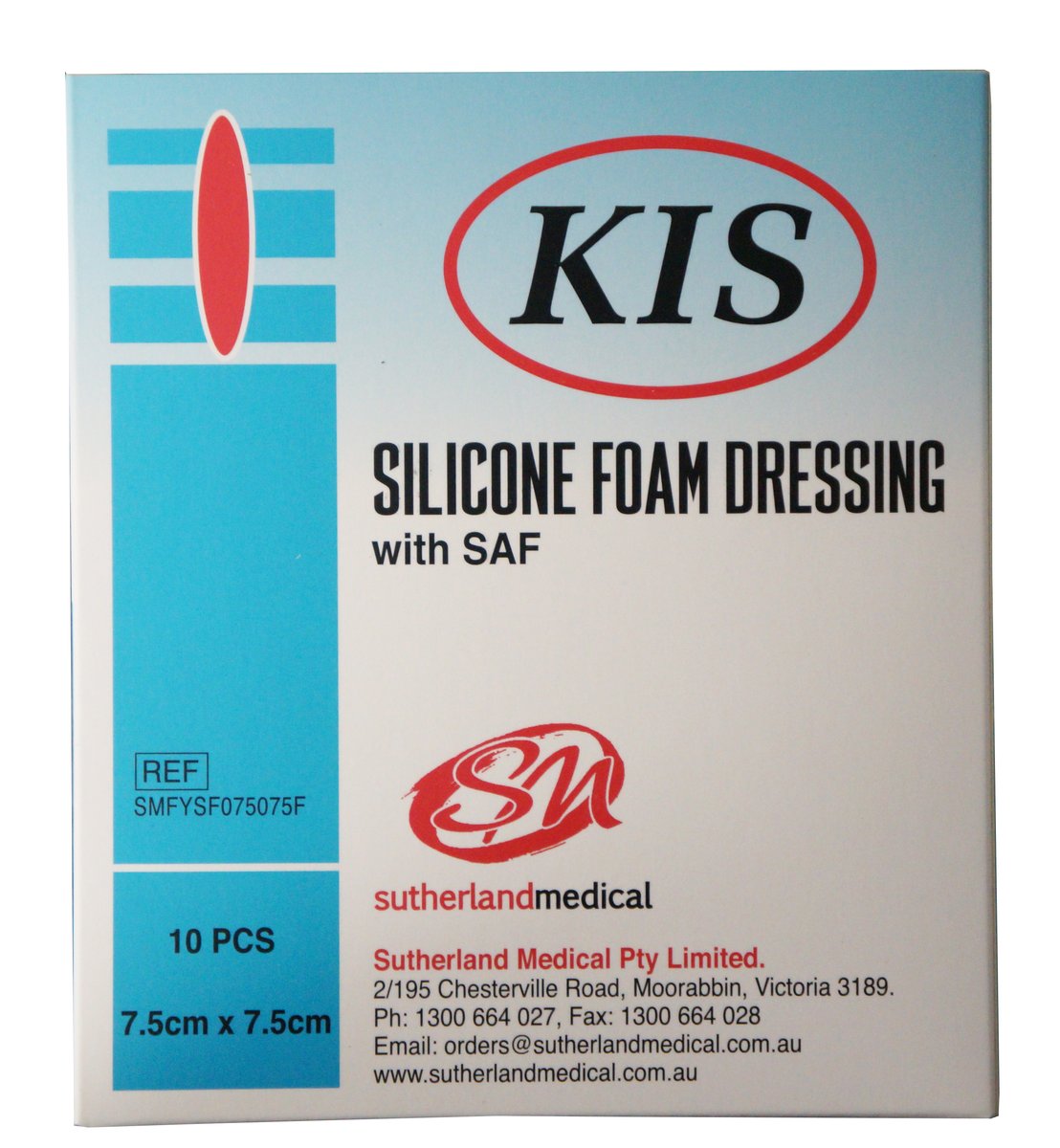 KIS Foam Silicone Adhesive Border Dressing 7.5cm x 7.5cm. Box of 10