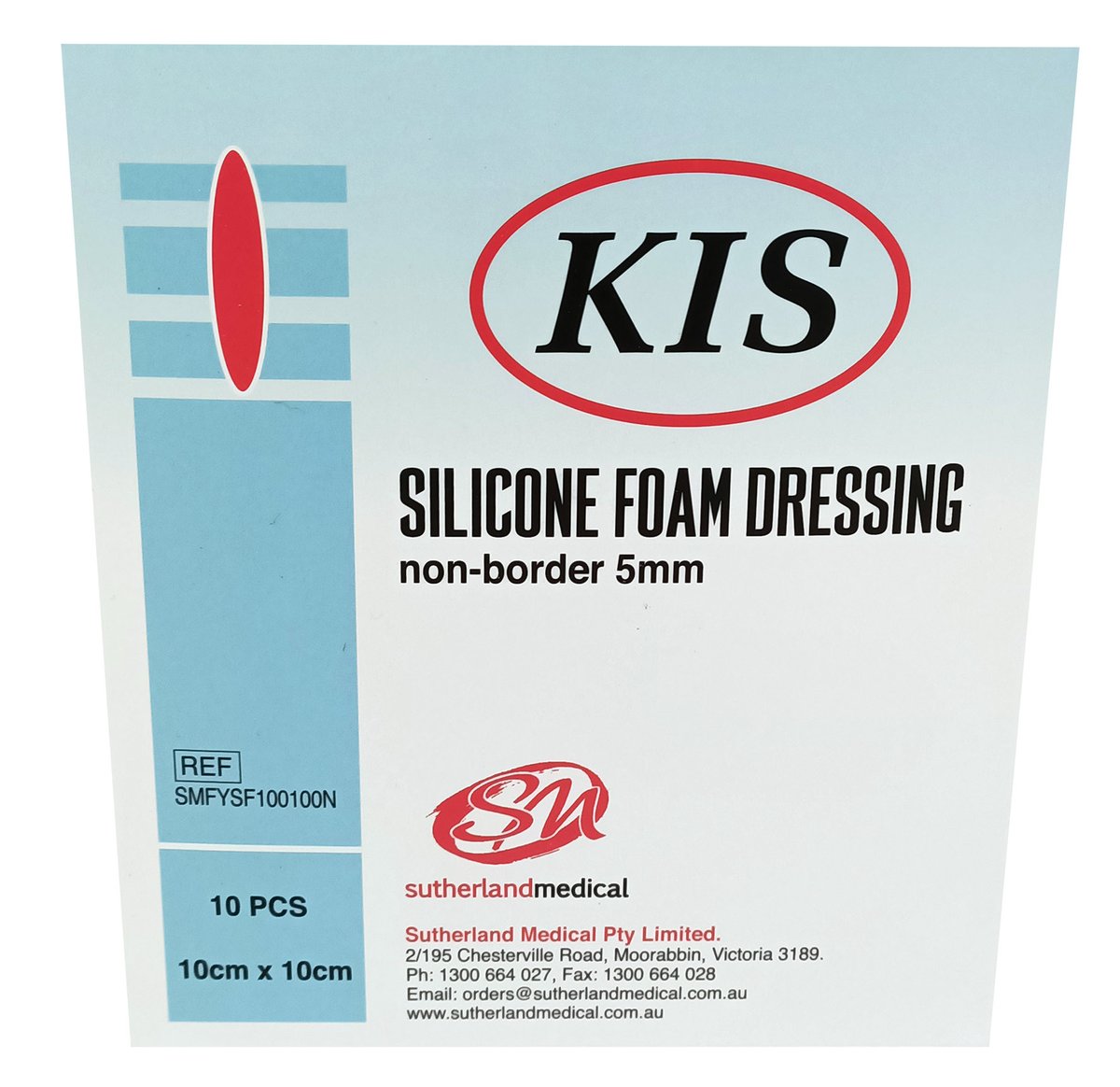 KIS Foam Silicone Adhesive Non-Border Dressing 10cm x 10cm. Box of 10