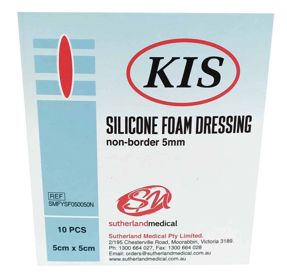 KIS Foam Silicone Adhesive Non-Border Dressing 5cm x 5cm. Box of 10