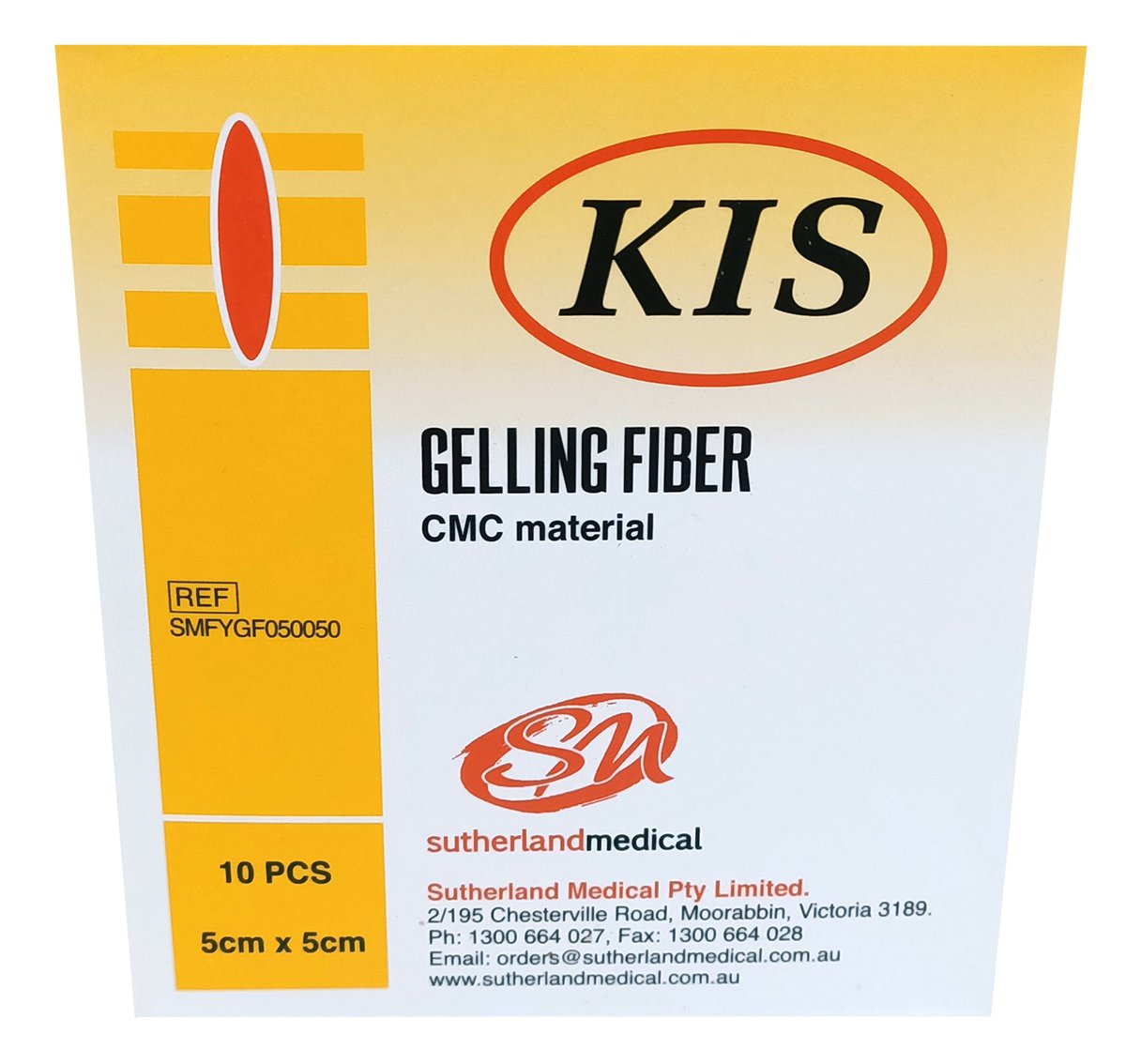 KIS Gelling Fibre Dressing 5cm x 5cm. Box of 10
