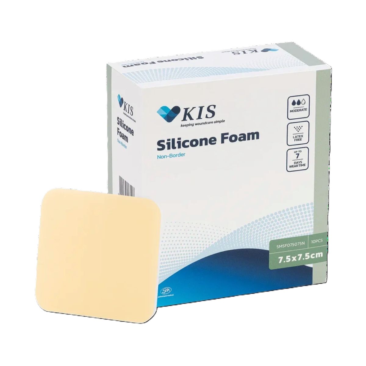 KIS Silicone Foam Dressing Non-Border 7.5cm x 7.5cm. Box of 10