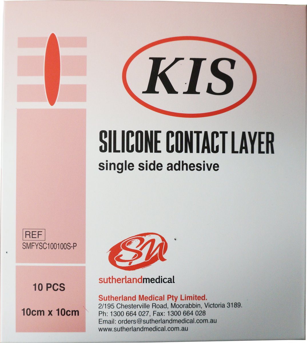 KIS Silicone Wound Contact Layer Dressing 10cm x 10cm. Box of 10
