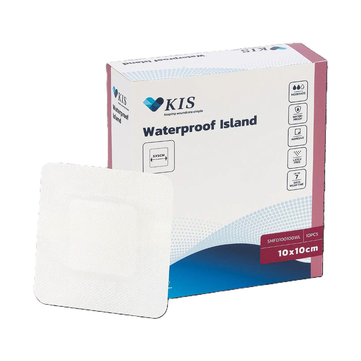 KIS Waterproof Island Dressing 10cm x 10cm, White. Box of 10