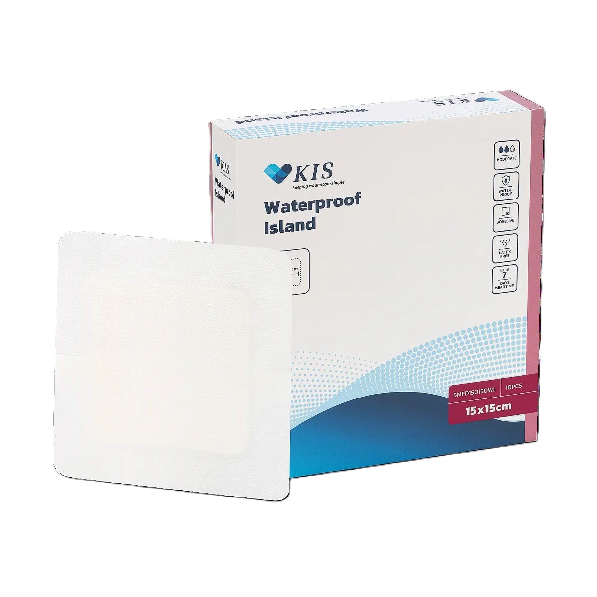KIS Waterproof Island Dressing 15cm x 15cm, White. Box of 10
