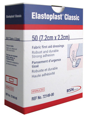 Leukoplast Strong Fabric First Aid Strips Sterile. 72mm x 22mm. Box of 50