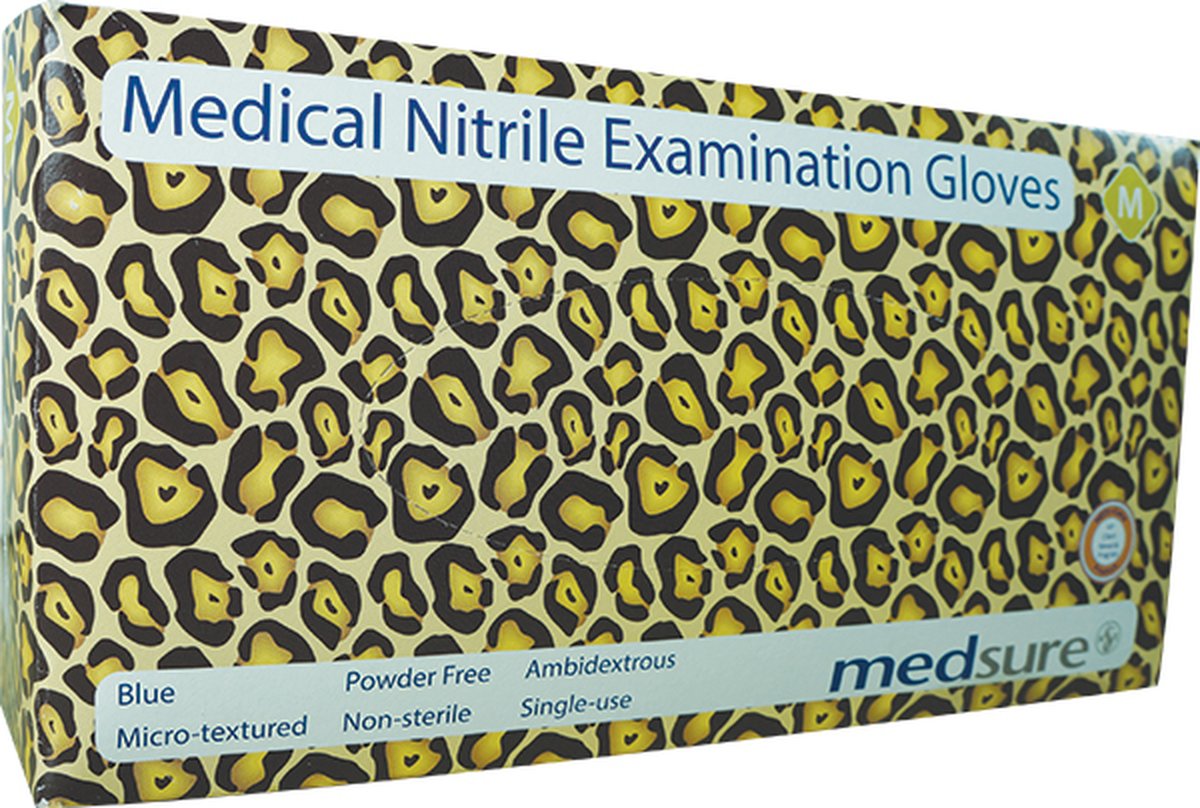  Medsure Nitrile Exam Gloves Blue Medium P/F. Box of 200