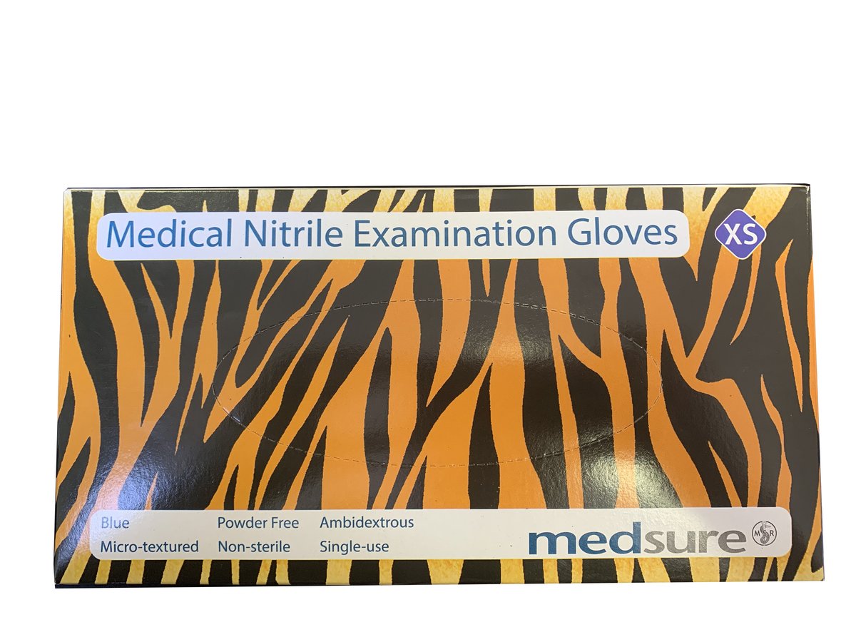  Medsure Nitrile Exam Gloves Blue X-Small P/F. Box of 200