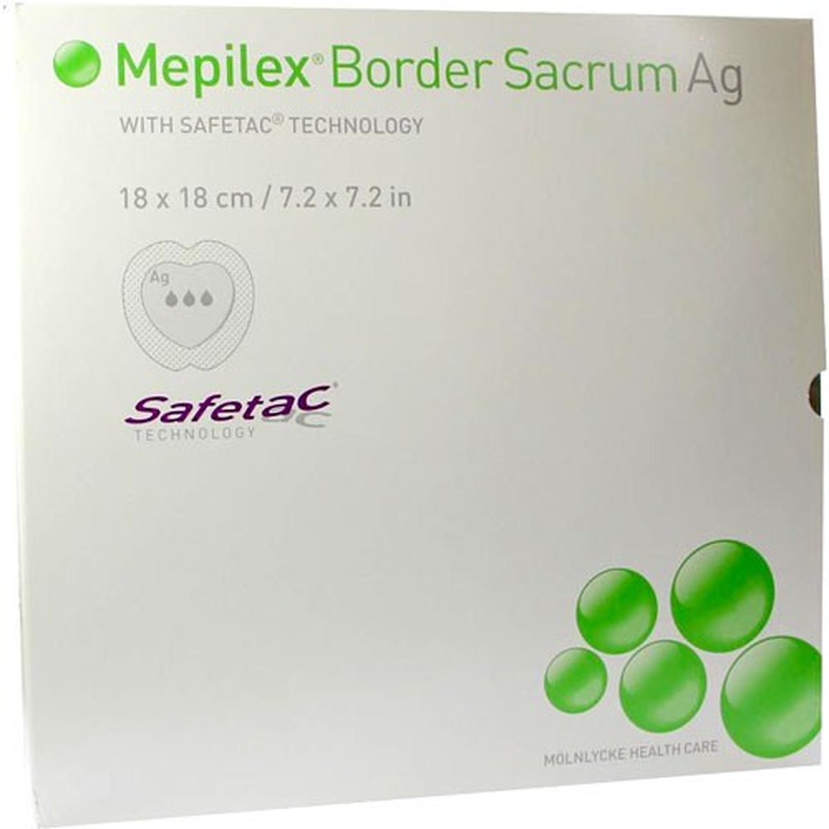 Mepilex Border Sacrum Ag Antimicrobial Adhesive Foam Dressing 18cm x 18cm, Box of 5