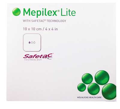 Mepilex Non-Border Lite Adhesive Foam Dressing 10cm x 10cm. Box of 5