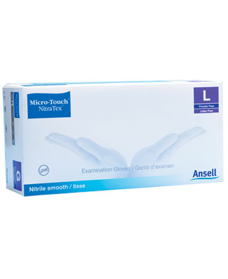 Micro-Touch Nitra-Tex Nitrile Exam Gloves Medium P/F. Box of 100
