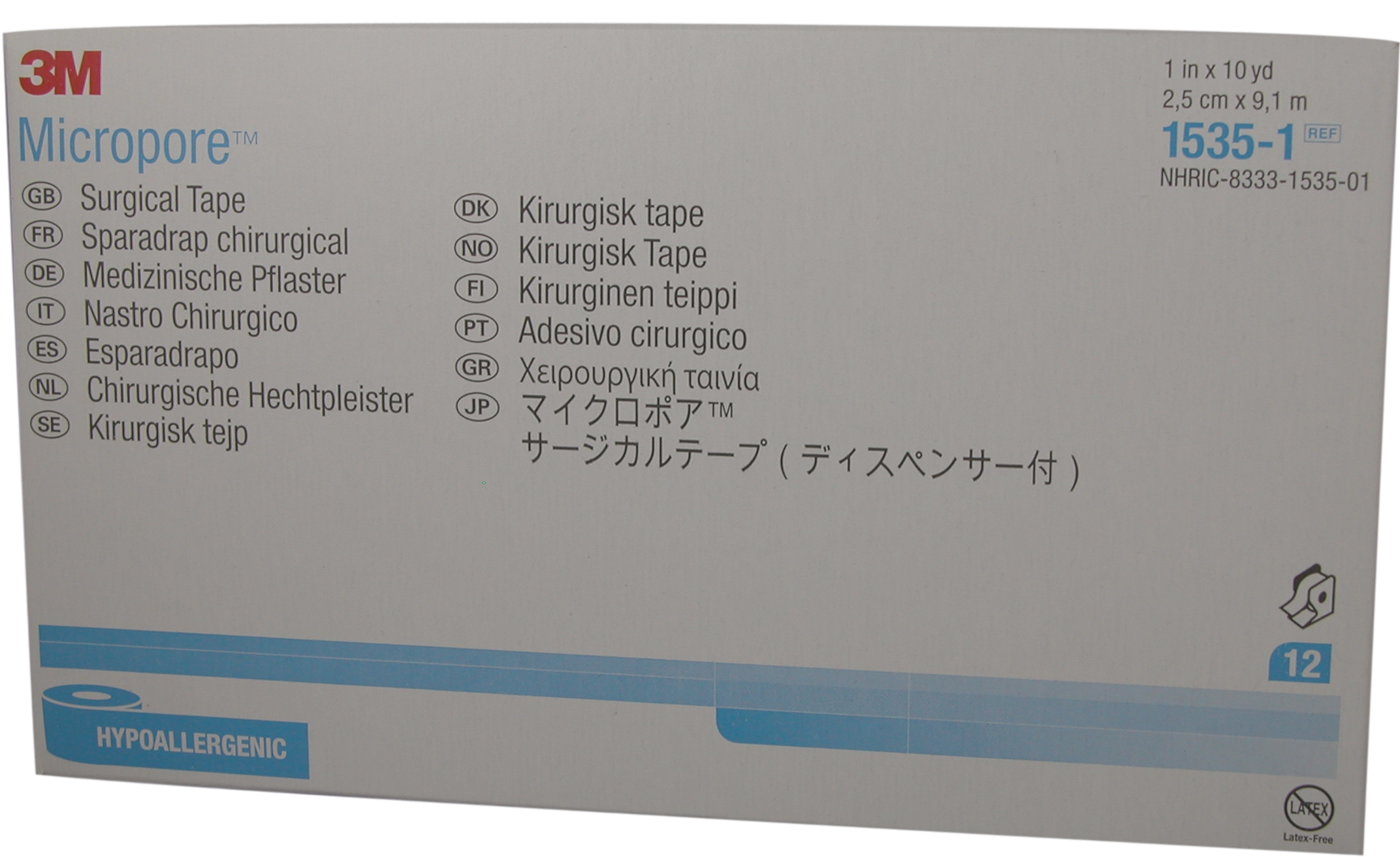 MicroporeHypoallergenicPaperTapeWithDispensers25MmX91MPackOf12