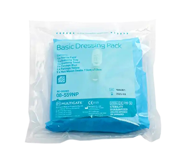 Multigate Medical Basic Dressing Pack with 5 Non-woven Swabs. Single