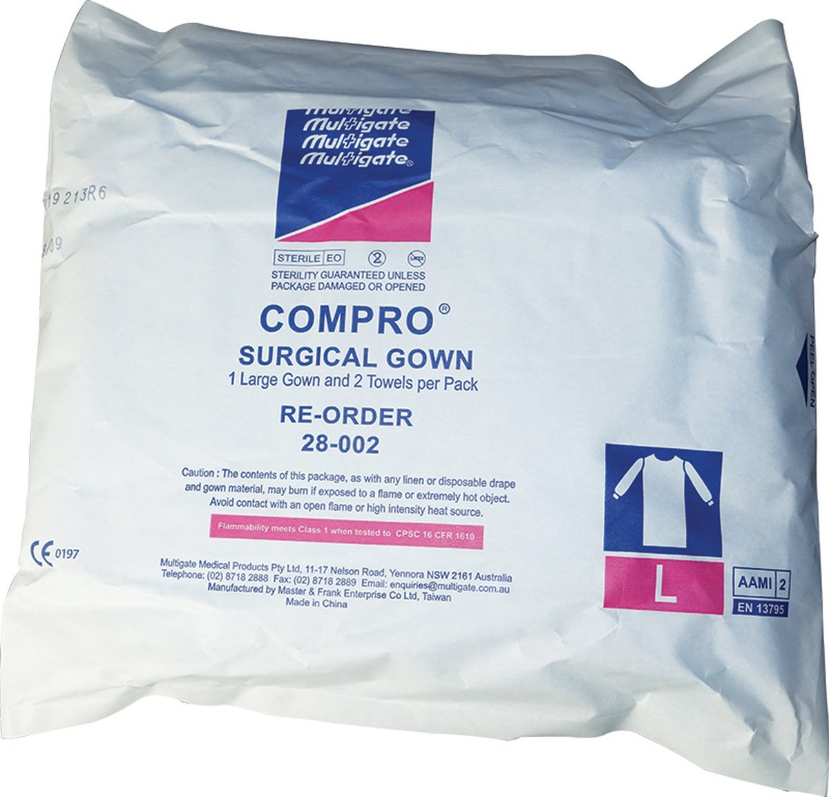 Multigate Medical Compro Surgical Gown with 2 Towels Sterile Large. Pack of 20