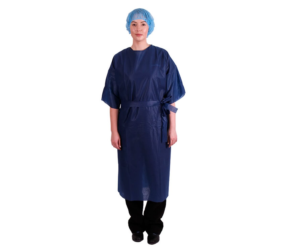 Multigate Medical Patient Gown with Short Sleeves Navy Blue Non-sterile Regular. Carton of 50
