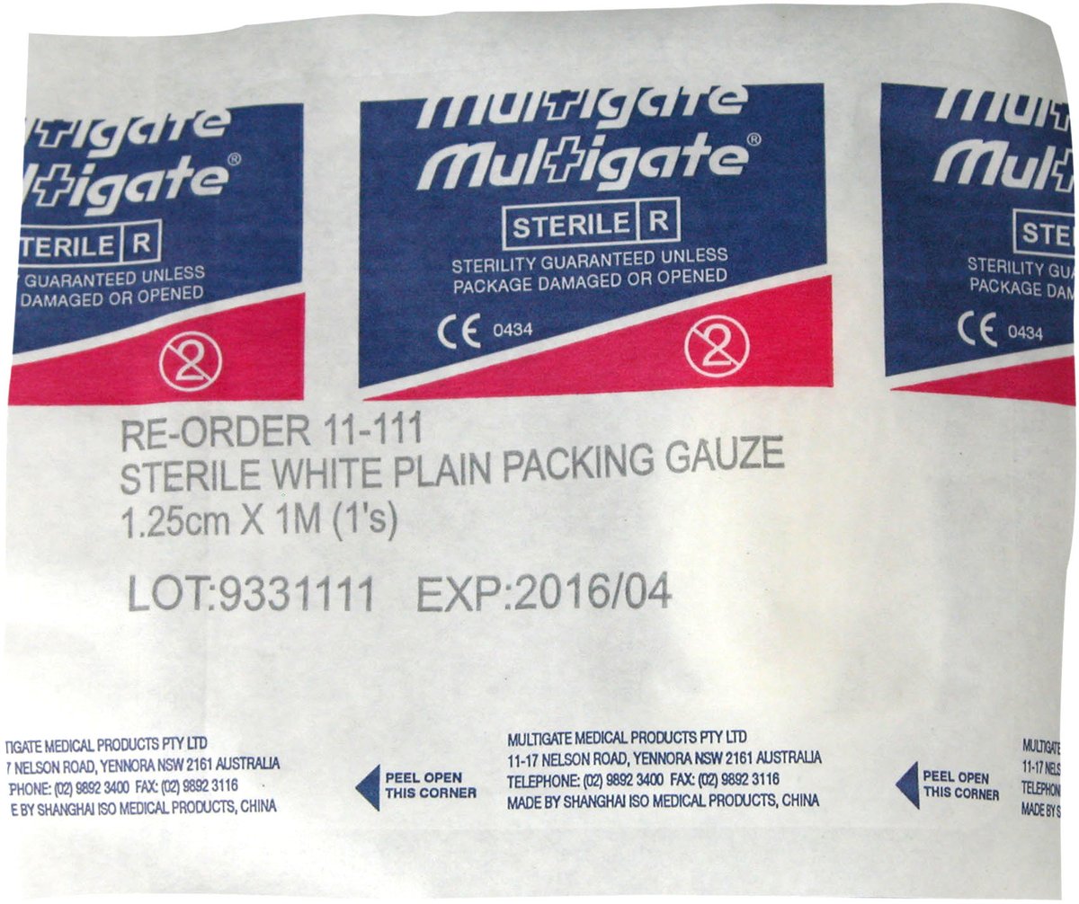 Multigate Packing Gauze 1.25cm x 1m. Sterile, Individually Packed. Box of 10