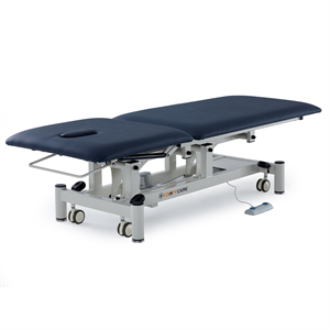 PacificMedical2SectionElectricHi-LoExamCouch%2cNavyBlueUpholstery71CmX195Cm250KgSWL%2cRetractableWheels