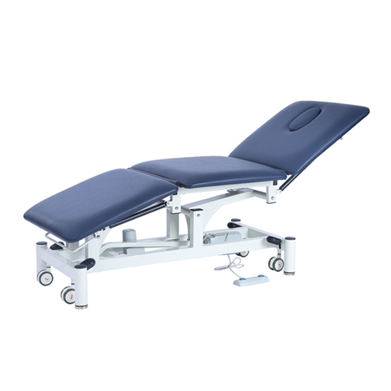 PacificMedical3SectionElectricHi-LoBariatricCouch%2c2Motor%2c71X190Cm%2c280KgSWL%2cRetractingWheels%2c3EvenSections%2cNavyBlueUpholstery