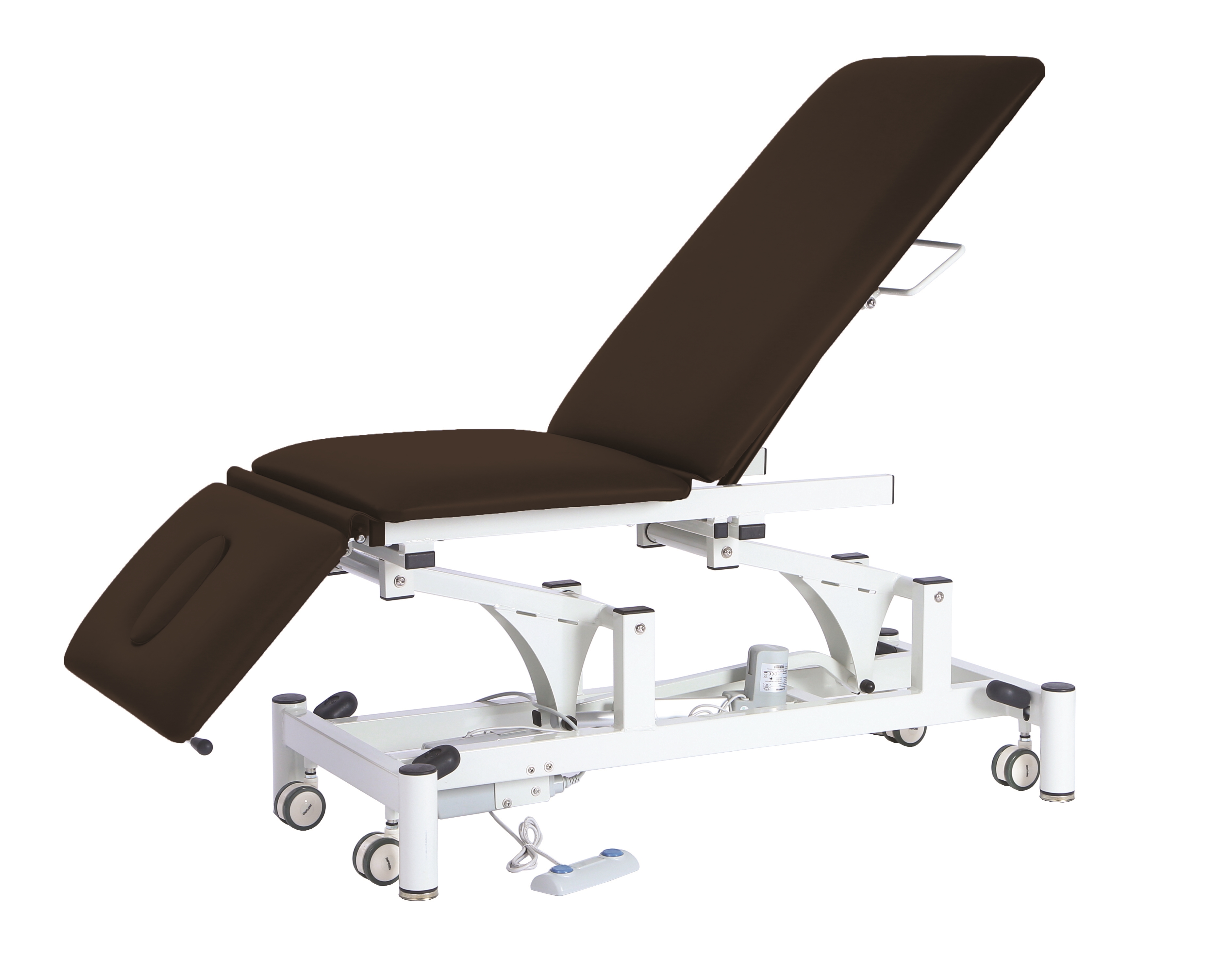 PacificMedical3SectionElectricHi-LoTreatmentCouch%2cBlackUpholstery%2c66CmX195Cm%2cRetractingWheels%2cFaceHoleWithPlug