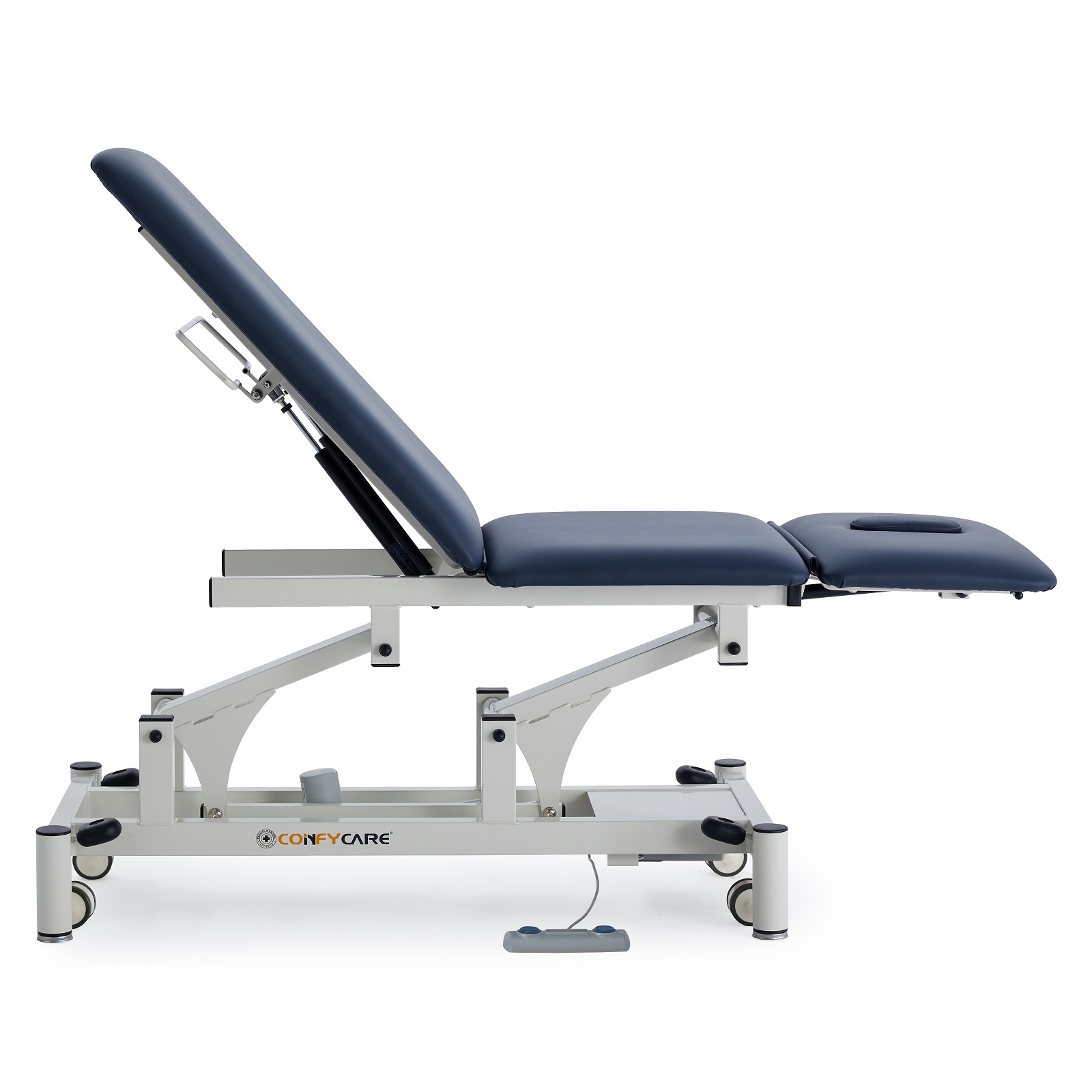 PacificMedical3SectionElectricHi-LoTreatmentCouch%2cGreyUpholstery%2c66CmX195Cm%2cRetractingWheels%2cFaceHoleWithPlug