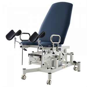 PacificMedical3SectionGynaecologyTableElectricHi-LoCouchBlack%2cFootPads%2cStirrups%2cLegExtensionSection%2cRetractableWheels