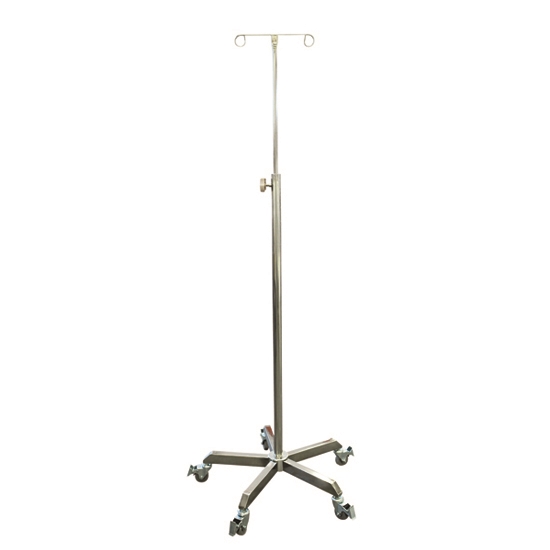 Pacific Medical IV Stand with 2 Hooks, Stainless Steel and 5 leg Base
