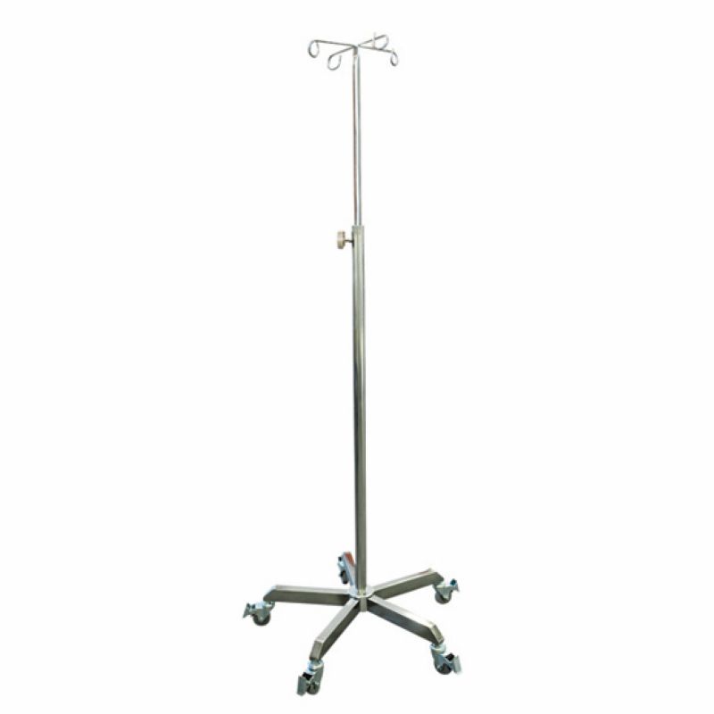 Pacific Medical IV Stand with 4 Hooks, Stainless Steel and 5 Leg Base