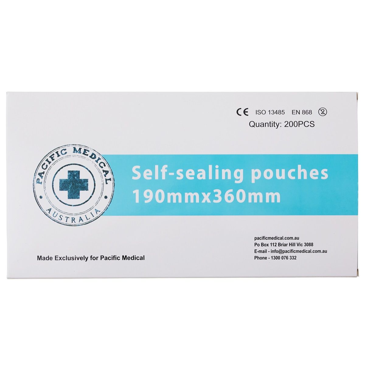 Pacific Medical Self-Sealing Autoclave Pouch 190mm x 360mm. Box of 200