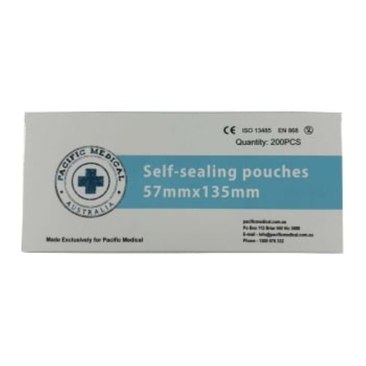 Pacific Medical Self-Sealing Autoclave Pouch 57mm x 135mm. Box of 200