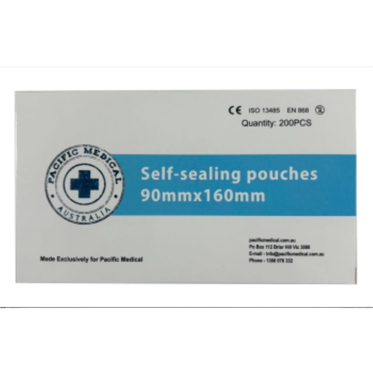 Pacific Medical Self-Sealing Autoclave Pouch 90mm x 160mm. Box of 200