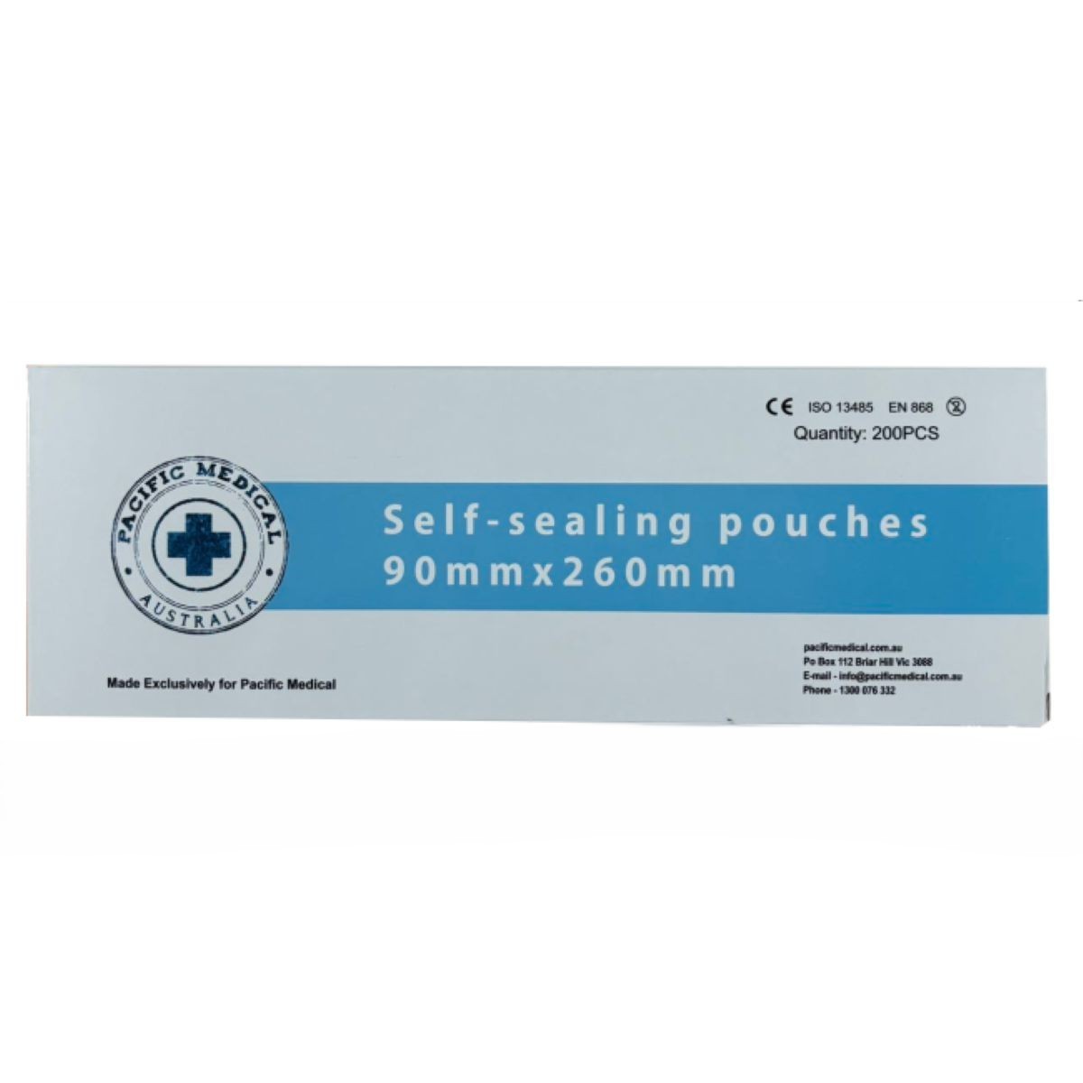 Pacific Medical Self-Sealing Autoclave Pouch 90mm x 260mm. Box of 200