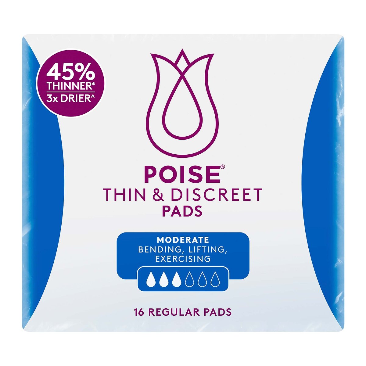 Poise Regular Pads. Pack of 16