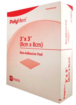 PolyMem Non-Adhesive Dressing Pad 8cm x 8cm. Box of 15