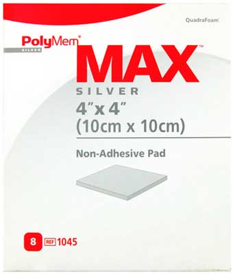 PolyMem Silver Max Non-Adhesive 10cm x 10cm. Box of 8