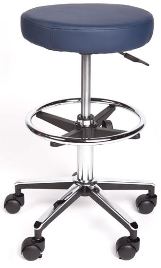 Premium Surgeons Stool with Foot Ring- Navy Blue Upholstery