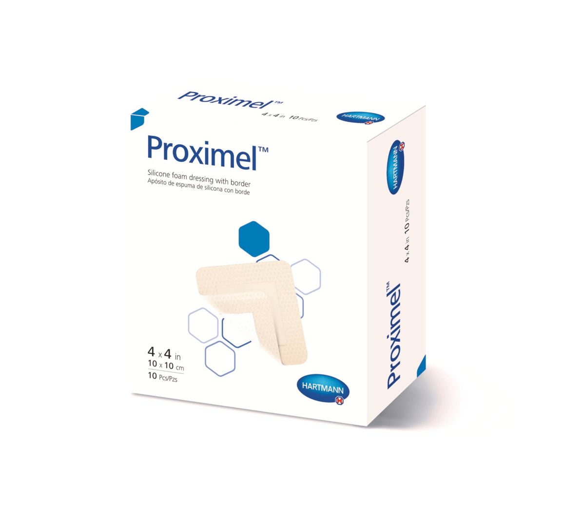 Proximel Silicone Adhesive Border Foam Dressing 7.6cm x 7.6cm. Box of 10
